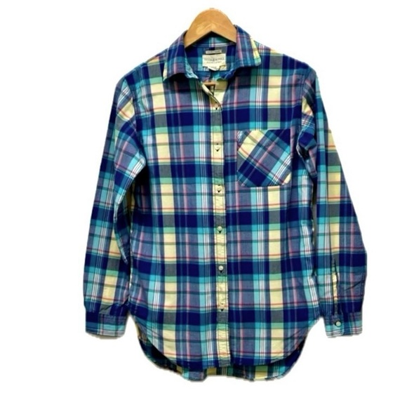 Ralph Lauren RL boyfriend button down cotton shirt, plaid, blue & yellow, S - Picture 1 of 8